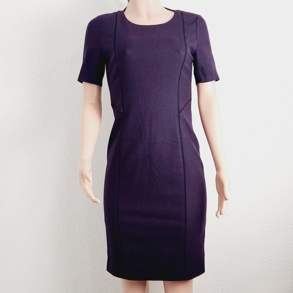 Elie Tahari Purple Wool Blend Sheath Dress w/ Contrast Piping - Size 4 - Picture 1 of 11